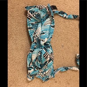 Blue white black pattern bikini top
